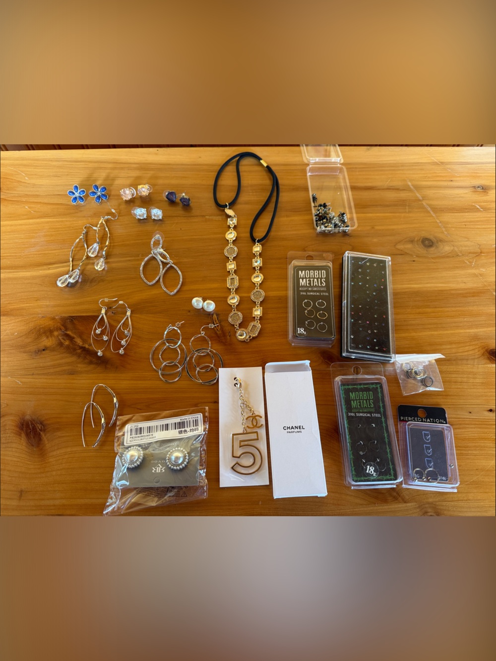 CHANEL Gold Number 5 Necklace with Mixed Metal Jewelry Assortment